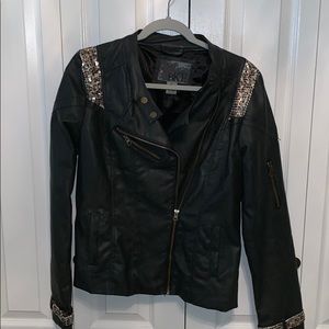 Faux leather sequined biker jacket